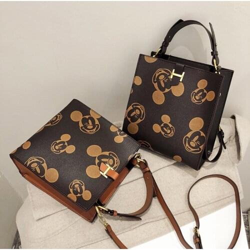 Disney Mickey mouse Womens bag pu minnie messenger bag shoulder messenger bag fashion check ladies chain bag cartoon handbag