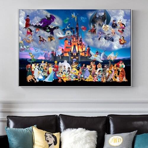 Disney Character Collection Canvas Prints Mickey Mouse Lion King Winnie Cartoon Movie Poster On Wall Art Decorative Painting