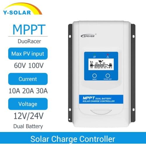 EPever DuoRacer MPPT 10A 20A 30A Solar Charger and Discharger Controller 12V 24V Auto Dual Battery Regulator for RV Camper Boat