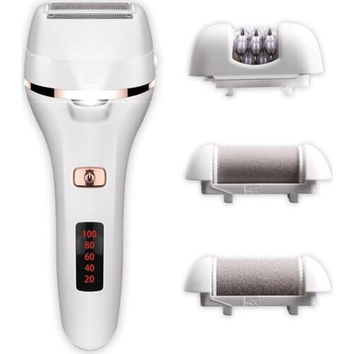 110/220V Women 4-in-1 Electric Shaver Set Epilator Hair Removal Device Foot Grinder Set with Battery Status Display EK-New