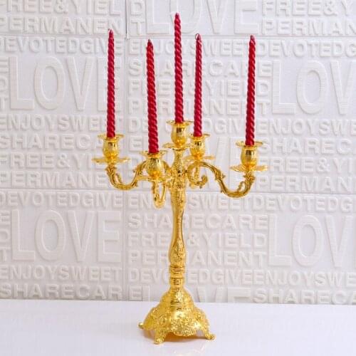 Europe vintage metal candlestick holder candle gold color rose carving wedding candle holder decoration candlelight dinner ZT142