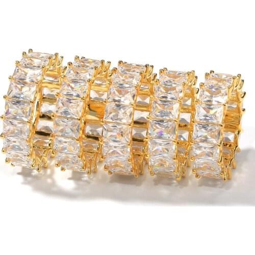 KSRA Korean Wide Zircon Rings For Women Luxury Big Square AAA Cubic Zirconia Gold Ring Finger Female CZ Bride Wedding Jewelry