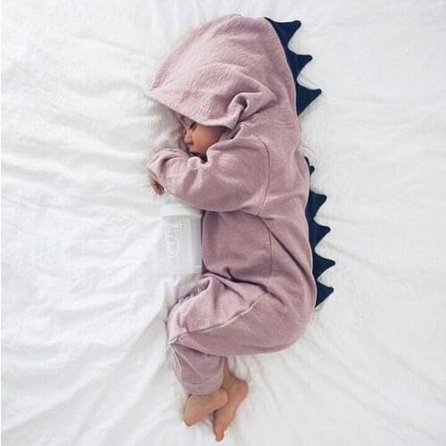 Spring Autumn Infant Cute Baby Boys Girls Dinosaur Hooded Rompers Baby Clothes Long Sleeve Rompers Newborn Boys Girls Rompers