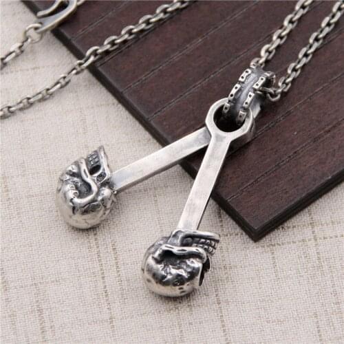 Silver S925 Sterling Silver Unique Skeleton Pendant Men Retro Thai Silver Necklace Pendant