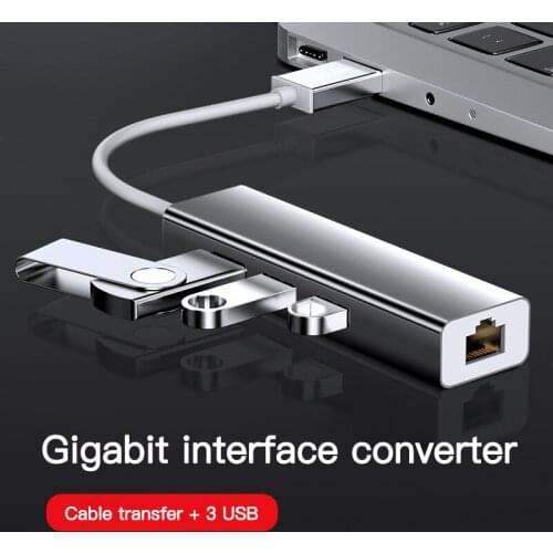 Hot 3 In 1 USB 2.0/3.0 Network Cable Converter Type C 2.0/3.0 Gigabit Network Port Drive-Free High-Speed Transmission Adapter
