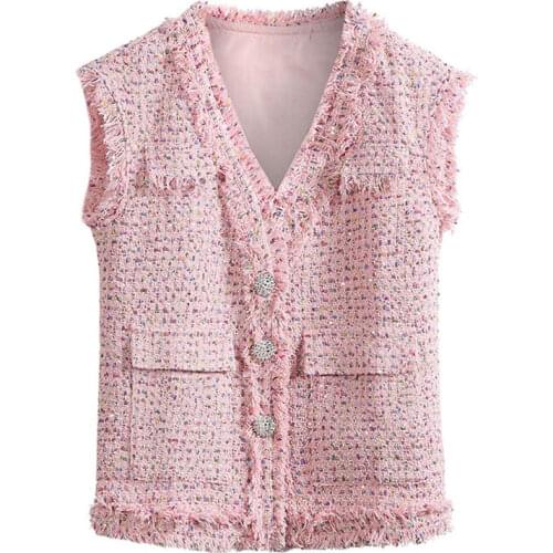 Fashion V-neck Tassel Women Pink Waistcoat Spring Autumn 2021 New Plus Size Outer Wear Vest Female Fashion Cardigan Vest aq215