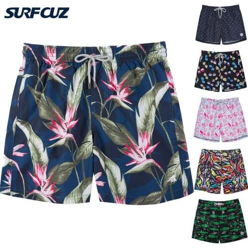 SURFCUZ Mens Swim Trunks Summer Beach Board Shorts with Mesh Lining Quick Dry Mens Swimwear Surfing Swimming Shorts