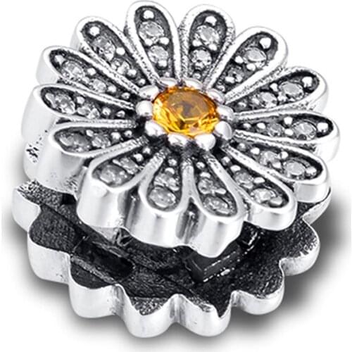 2020 New Spring Sparkling Daisy Flower Clip Charm 925 Sterling silver beads Charms fit Reflexions Bracelet DIY for women jewelry