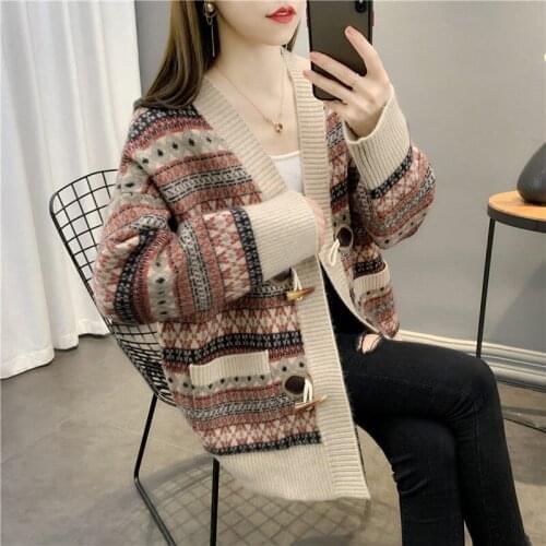 2021 new ladies sweater jacket long-sleeved v-neck knitted cardigan womens fall/winter fashion casual all-match blouse