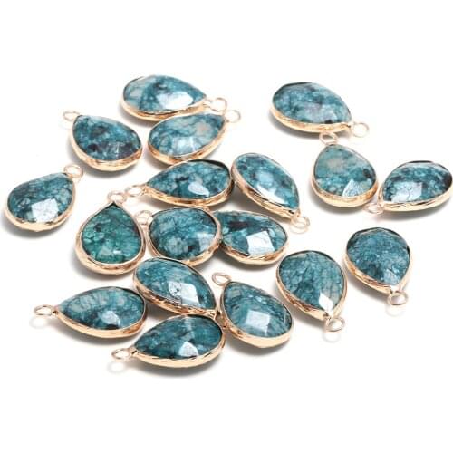 New 5pcs Natural Stone Water Drop Shape Section Dye Stone Pendants for Jewelry Making DIY Necklace Size 13x23mm