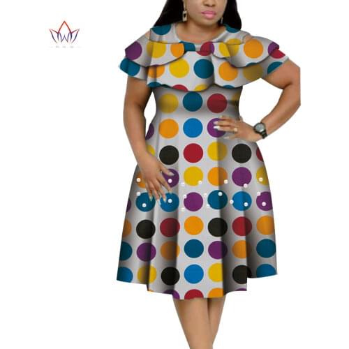 New Bazin Riche African Ruffles Collar Dresses for Women Dashiki Print Pearls Dresses Vestidos Women African Clothing WY4401