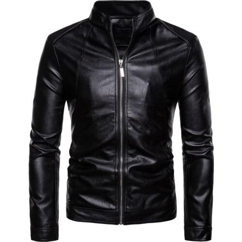 Autumn Mens Zip Up Jacket Motorcycle Faux Leather Casual Biker Moto Jacket Oversize 5XL Male Black PU Coat Long Sleeve Top