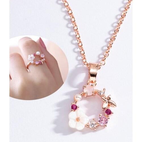 Fashion Creative Butterfly Flowers Necklace Zircon Crystal Pearl Shell Garland Pendant Necklace for Women Jewelry Accessories