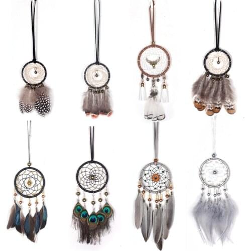 New Car Hang Wind Chime Pendant Small Hand-woven Feather Dream Catcher Simple Home Decoration Room Pendant Wall Art Decoration