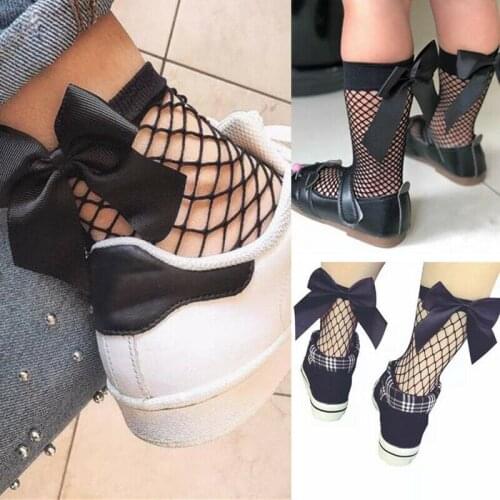 Casual Stretch Sheer Vintage Ruffle Bow-knot Fishnet Ankle High Socks Kids Socks Mesh Comfort Socks