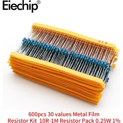 1/4W resistors 0.25W 1% 30 values Metal Film Resistor Kit 10R-1M DIY colored ring Resistor Pack
