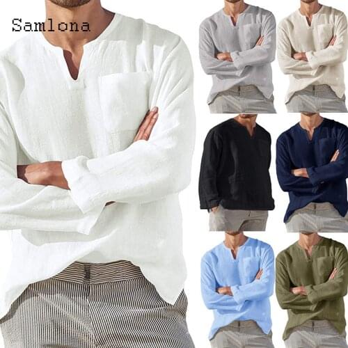 Long Sleeve Men Fashion Shirt Collarless Linen Tops Sexy Mens clothing 2021 Summer Loose Casual Pullovers White Gray Man Blouse