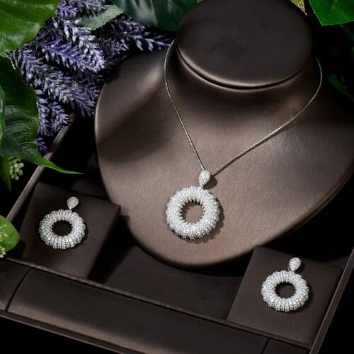 HIBRIDE Sparkling AAA Cubic Zircon Wedding Bridal Jewelry Sets Small Circle Design Pendant Earring Sets For Female Party N-1693