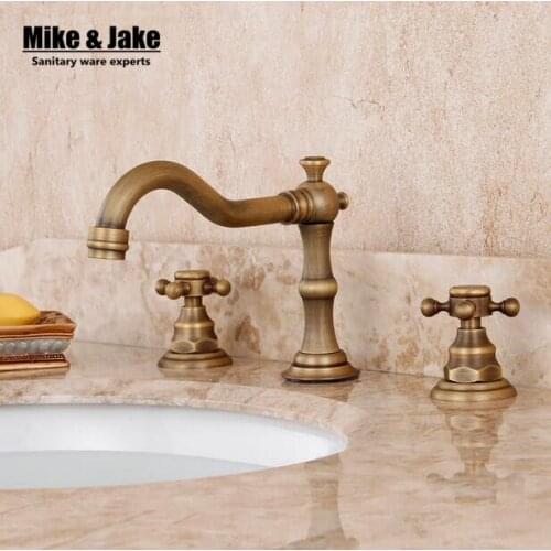 Three hold double handle antique brass faucet bathroom sink tap basin mixer vintage bathroom tap