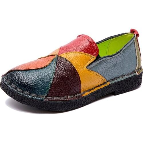 Summer Woman Genuine Leather Shoes Retro Patchwork Women Shoes for Mom Casual Flats Comfortable Handmade Pregnant Platform Shoes