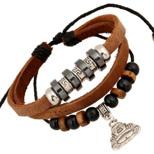 Vintage Fashion Buddhism Beads Bracelet Adjustable Wrap Leather Retro Buddha Statue Charms Bangle Wristbands Unisex Jewelry Gift