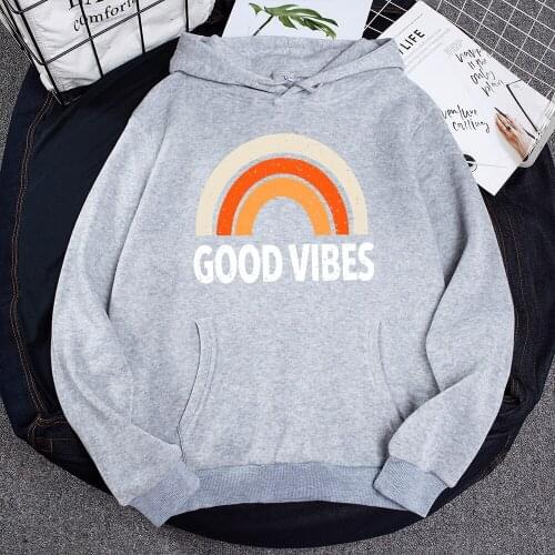Spring Autumn Plus Size Woman Hoodies Good Vibes Woman Sweatshirt Long Sleeve Fleece Female Pullover