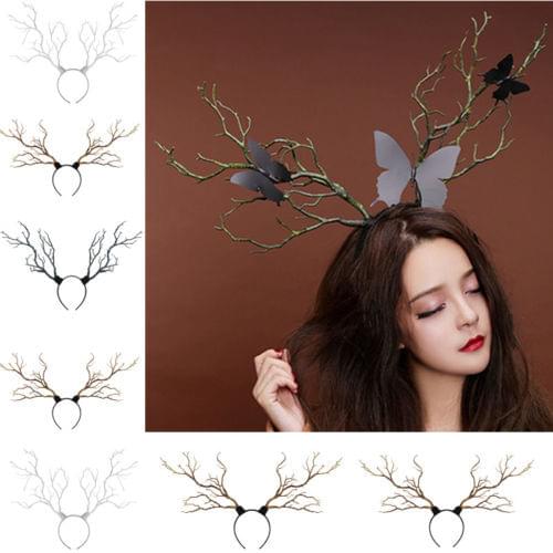 Newest Women Deer Horn Headdress Fascinator Headpiece Festival Props Long Antlers Tree Branches Hair Accessory