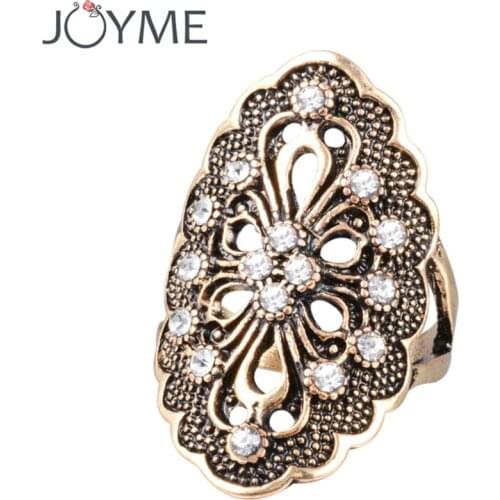 Joyme Brand Antique Fine Jewelry Ethnic Turkish Statement Boho Tibetan Indian Punk Hollow Out Flower Female Gold Ring