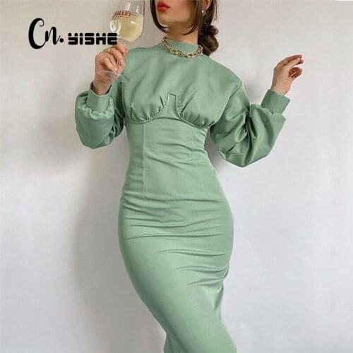 CNYISHE Fashion Streetwear French Romance Retro Dress Women Bodycon Party Midi Dresses Female Winter Solid Warm Dress Vestidos