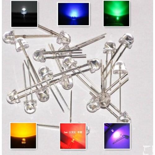 1000pcs 5mm 4.8mm Straw Hat Clear Warm White Green Red Blue Purple Yellow Orange Pink RGB DIY Light Emitting Diode Set