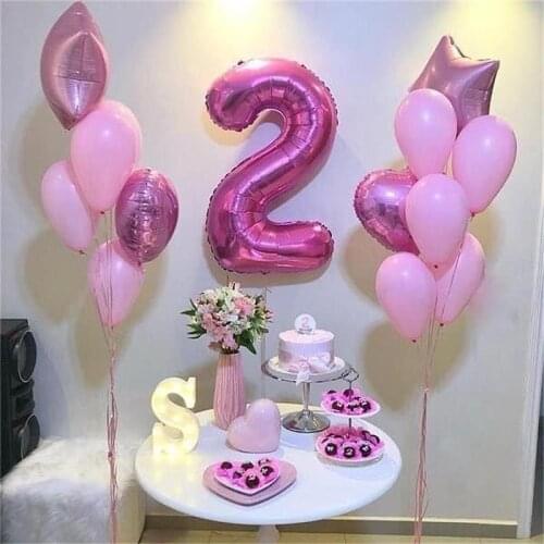 14pcs/set 30inch Rose Red Number Foil Balloon Pink Latex Star Heart Ball For Girl birthday Baby Shower Party Decoration Supplies
