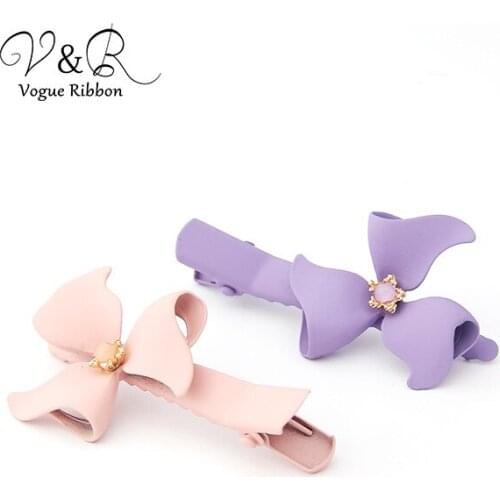 2019 Minimalist Simple Fashion Korean Cute Hair Clip With Metal Flower Light Purple/Pink Rubber Coated Hair Accessories For Girl
