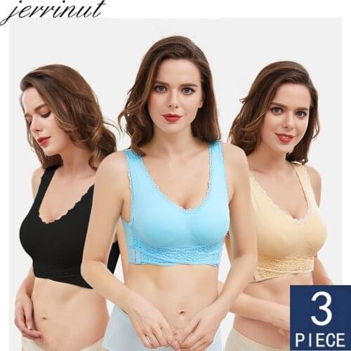 3pcs/set Plus Size Lace Bra Push Up Bralette Brassiere Bras for Women Solid Color Cross Side Buckle Underwear Women Sleep Bra