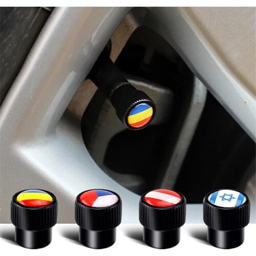 4pcs Alloy Tyre Valve Air Dust Moto Car Wheel Tires Valves Stem Dust Caps For Romania Austria Czech Republic Israel Flag Style