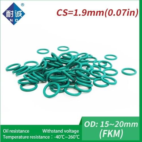 5PC/lot Rubber Ring Green FKM O ring Seals Thickness 1.9mm OD15/16/17/18/19/20mm Rubber O-Rings Fuel Washer