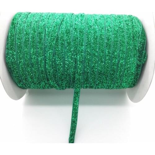 Free Shipping 5 yds 1/4 "(6mm)Wide Glitter Velvet Ribbon Headband Clips Bow Decoration Green #6mRS26