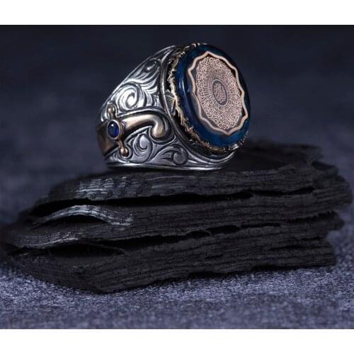 Zircon 925 Sterling Silver Arabic Hasbinallah Engraved Traditional Handmade Turkish Signet Ring Jewelry Gift for Women Men