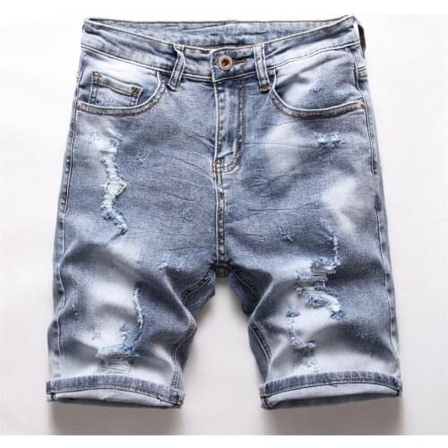 New Young Mens Stretch Ropa Hombre Fashion Casual Elastic Denim Shorts Jeans