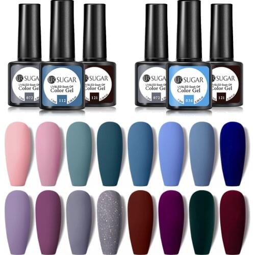 UR SUGAR Nude Gray Blue Glitters Soak Off Gel Polish Matt Effect No Wipe Top Soak Off UV LED Nail Gel Varnish