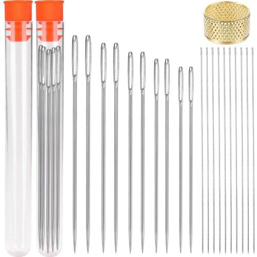 KAOBUY 22 PCS 2 Types Stainless Steel Large Eye Needles Cross Stitch Needles Embroidery Tool Household Sewing Tool