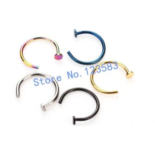 1PCS Hoop Nose Rings Stud Medical Titanium Fashion Body Piercing Jewelry Nickel Free 20G 18G Black Gold Sliver Blue Rainbow Hot