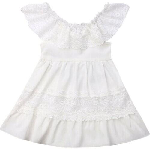 1-6Years Summer Toddler Baby Girl Clothes OffShoulder Ruffle Lace Party Dress Sundress