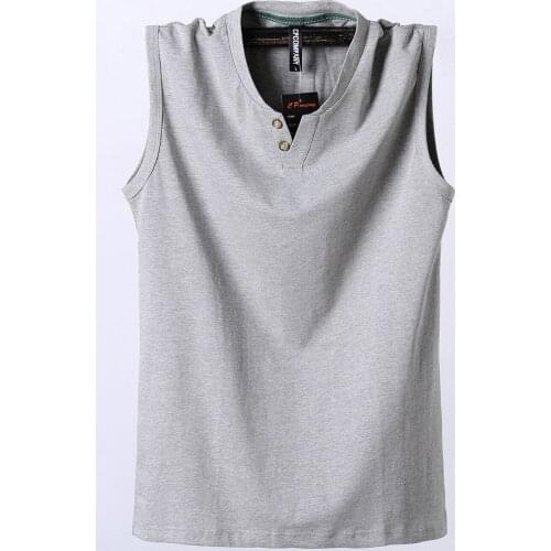 Cotton Classic Tank Tops Men Sleeveless Tank Shirt Solid Color V-Neck Tees All-match Tees Button Sweatshirts Tank Men 5XL 6XL