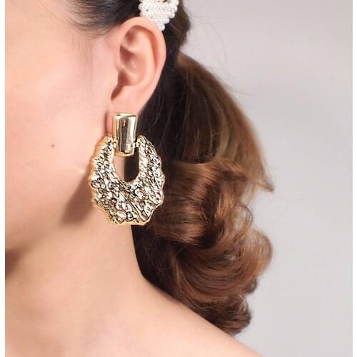 Metal Statement Drop Earrings For Women Vintage Gold Color Geometric Dangle Earrings Gifts Jewelry Wholesale UKMOC