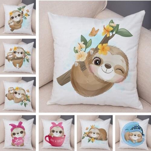 Cute Cartoon Sloth Cow Pillow Case for Children Room Sofa Home Decor Lovely Animal Print Pillowcase Soft Plush Cushion Cover