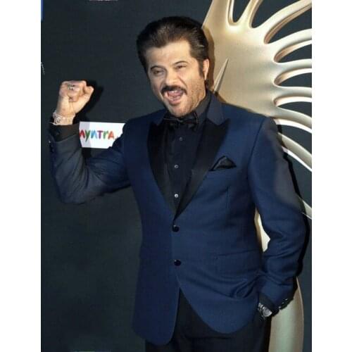 Fashionable Two Buttons Blue Groom Tuxedos Peak Lapel Groomsmen Mens Wedding Suits Blazers (Jacket+Pants+Tie) W:641