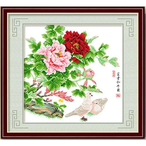 Peony Blossom and Bird Stamped Cross Stitch Kit Embroidery needlework set