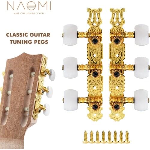 NAOMI Alice AO-020B1P 2 Plates Classical Guitar Tuning Key/Pegs (3L+3R) Golden Plated Machine Head 1:14 Gear Ratio