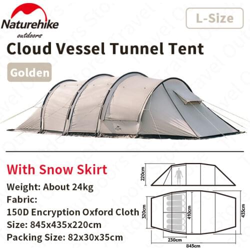 Naturehike CLOUD BOAT Tunnel Tent Two Rooms One Hall 20㎡ Lobby 150D Camping 4 Rods Tunnel Tent Outdoor Cinema With Screen