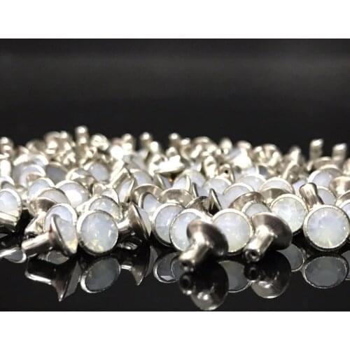 New Coming DIY 50PCS 6MM White Opal CZ+++ Hardware Rivets Snow Opal Crystal Rivets Leather Craft Punk Studs Fit DIY Making